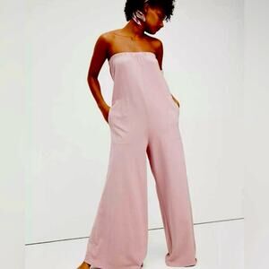 Free People FP Beach Olivia Knit Strapless Wide Leg Jumpsuit Mauve S NWT